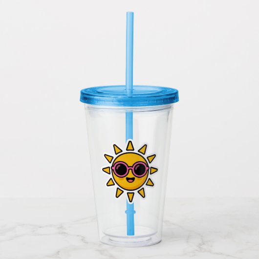 かわいいレトロな太陽のピンクサングラスサマー アクリルタンブラー (正面)