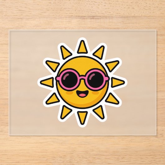 かわいいレトロな太陽のピンクサングラスサマー アクリル招待状 (正面)