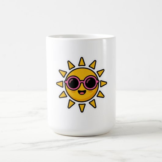 かわいいレトロな太陽のピンクサングラスサマー コーヒーマグカップ (中央)
