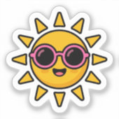 かわいいレトロな太陽のピンクサングラスサマー シール (正面)