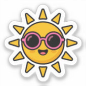 かわいいレトロな太陽のピンクサングラスサマー シール (正面)