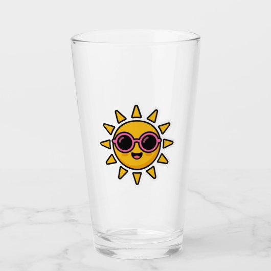 かわいいレトロな太陽のピンクサングラスサマー タンブラーグラス (正面)