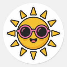 かわいいレトロな太陽のピンクサングラスステッカー