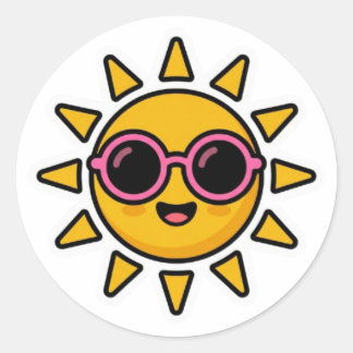 かわいいレトロな太陽のピンクサングラスステッカー ラウンドシール
