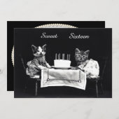 かわいいレトロな子猫たち スウィート16の誕生日パーティー 招待状 (正面/裏面)