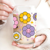 かわいいレトロな幸せなデイジーの花 ガラス缶
