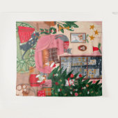 かわいいレトロな猫たちクリスマスホリデー タペストリー (正面(横))