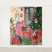 かわいいレトロな猫たちクリスマスホリデー タペストリー (正面)