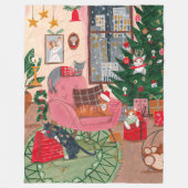 かわいいレトロな猫たちクリスマスホリデー フリースブランケット (正面)