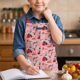 かわいいレトロな猫の柄ピンクのクリスマスエプロン エプロン