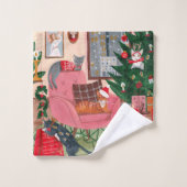 かわいいレトロな猫の模様のクリスマス バスタオルセット (ウォッシュタオル)