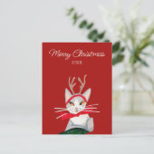 かわいいレトロな猫の赤いクリスマス シーズンポストカード (スタンド正面)