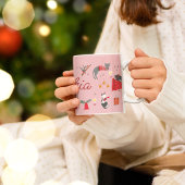 かわいいレトロな猫ピンクのクリスマスパターン マグカップ