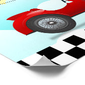 かわいいレトロな赤いレースカーの赤ちゃん写真 誕生統計 ポスター (角)