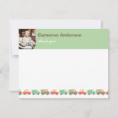 かわいいレトロな輸送のおもちゃの男子の誕生日写真 サンキューカード (正面)