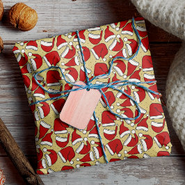 かわいいレトロな黄色のヴィンテージサンタ帽子のパターン ラッピングペーパー