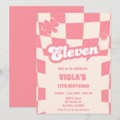 かわいいレトロな11歳の誕生日 招待状 (正面/裏面)