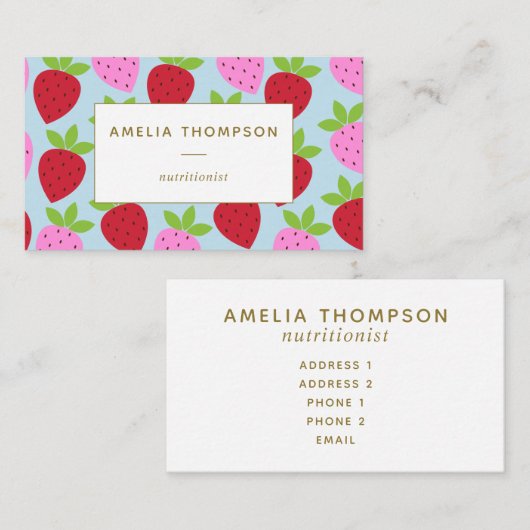 かわいいレトロのいちごの果パーソナライズされた物 名刺 (正面/裏面)