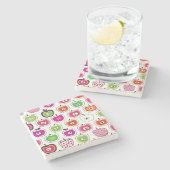 かわいいレトロのりんごパターン ストーンコースター (横)