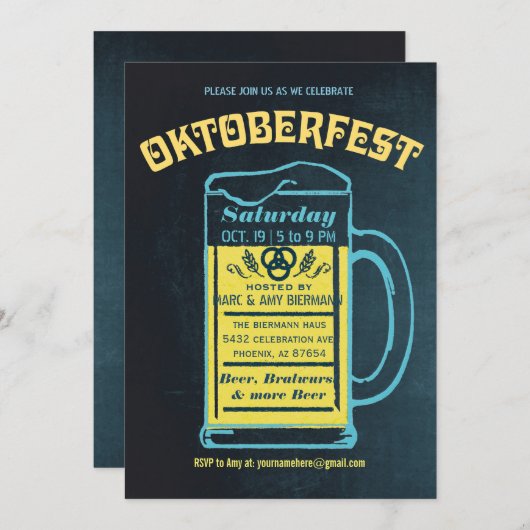 かわいいレトロのオクトーバーフェストの招待状|の黒板 招待状 (正面/裏面)