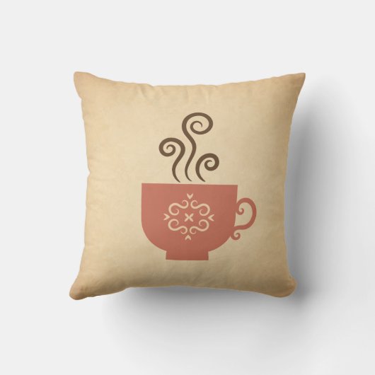 かわいいレトロのコーヒーやティーカップの熟成した紙のテクスチャ クッション (裏面)