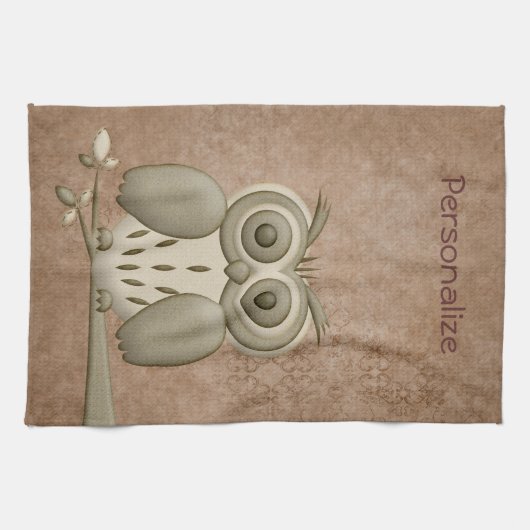 かわいいレトロのフクロウのパーソナライズな台所タオル キッチンタオル (横)