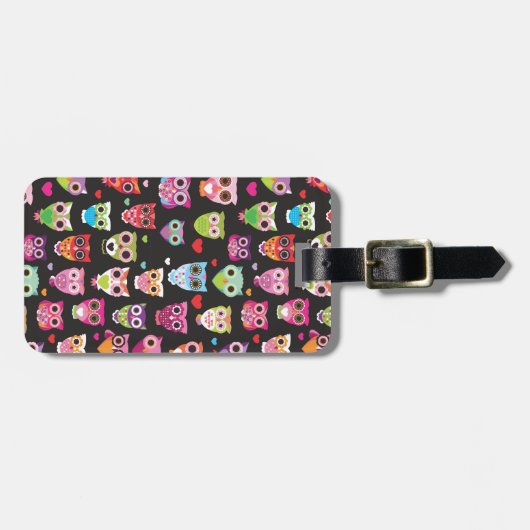 かわいいレトロのフクロウパターン図解入りの、写真付きのな荷物の箱 ラゲッジタグ (正面横)