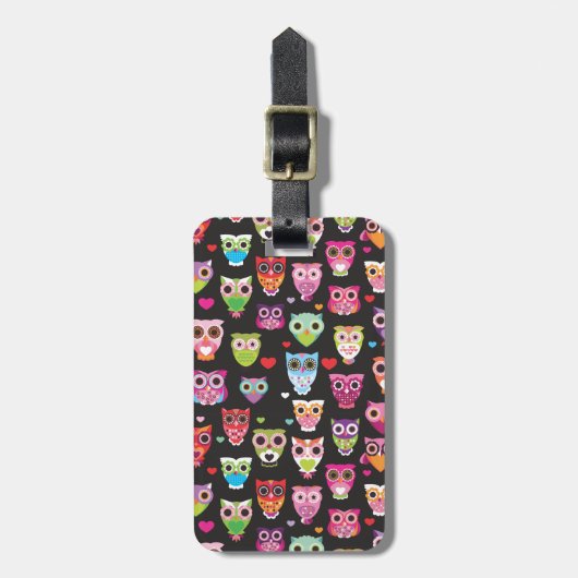 かわいいレトロのフクロウパターン図解入りの、写真付きのな荷物の箱 ラゲッジタグ (正面縦)