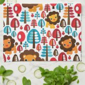 かわいいレトロのライオンはイラストレーションをからかいます キッチンタオル (折り畳み)