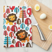 かわいいレトロのライオンはイラストレーションをからかいます キッチンタオル (四つ折り)