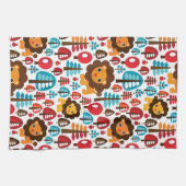 かわいいレトロのライオンはイラストレーションをからかいます キッチンタオル (横)