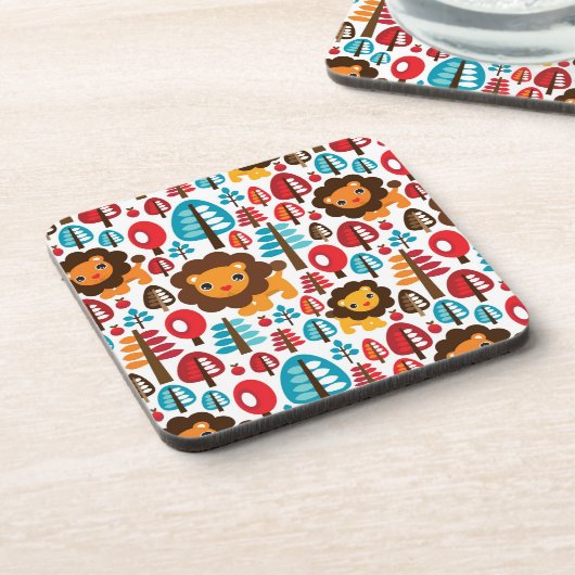かわいいレトロのライオンはイラストレーションをからかいます コースター (左側)