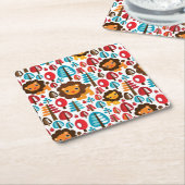 かわいいレトロのライオンはイラストレーションをからかいます スクエアペーパーコースター (アングル)