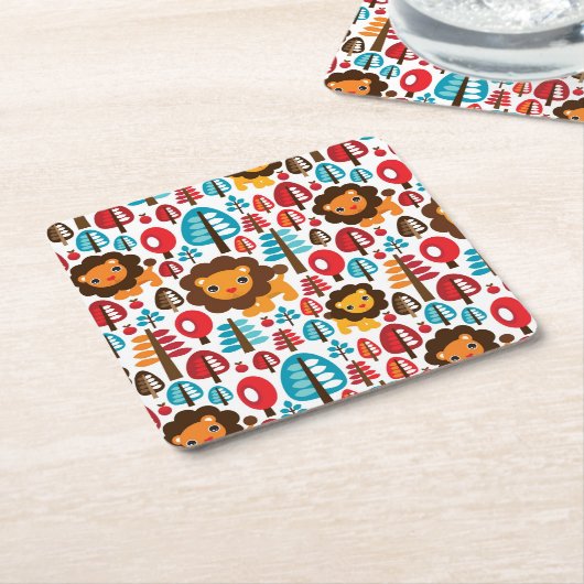 かわいいレトロのライオンはイラストレーションをからかいます スクエアペーパーコースター (アングル)