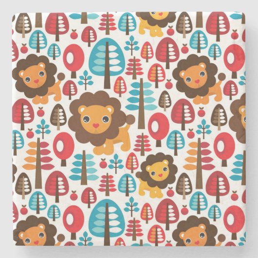 かわいいレトロのライオンはイラストレーションをからかいます ストーンコースター (正面)