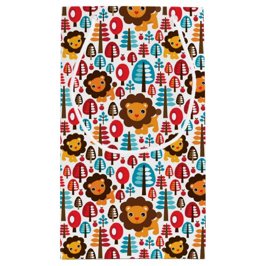 かわいいレトロのライオンはイラストレーションをからかいます スモールペーパーバッグ (裏面)