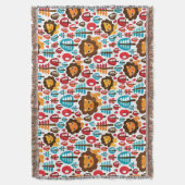 かわいいレトロのライオンはイラストレーションをからかいます スローブランケット (正面縦)