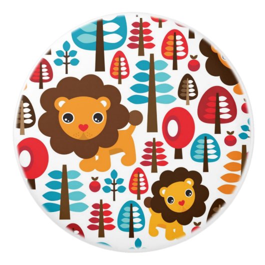 かわいいレトロのライオンはイラストレーションをからかいます セラミックノブ (正面)