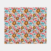 かわいいレトロのライオンはイラストレーションをからかいます フリースブランケット (正面(横))