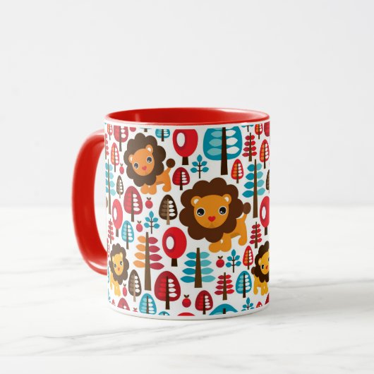 かわいいレトロのライオンはイラストレーションをからかいます マグカップ (正面左)