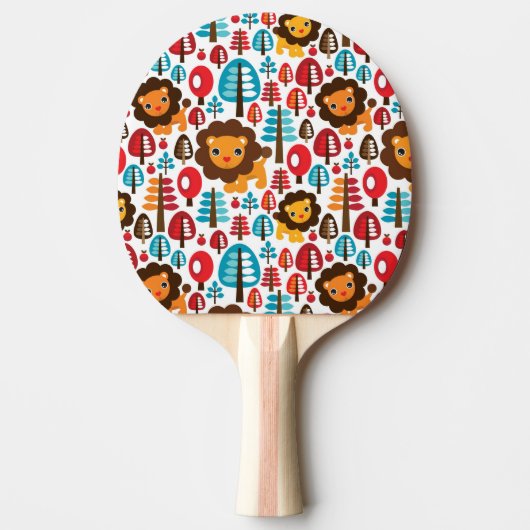 かわいいレトロのライオンはイラストレーションをからかいます 卓球ラケット (正面)
