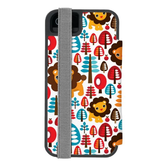 かわいいレトロのライオンはイラストレーションをからかいます INCIPIO iPhoneウォレットケース (フォリオ裏面)