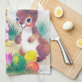 かわいいレトロのヴィンテージのイースターのウサギのひよこの休日 キッチンタオル (四つ折り)