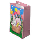かわいいレトロのヴィンテージのイースターのウサギのパーティー スモールペーパーバッグ (裏面アングル)