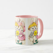 かわいいレトロのヴィンテージのイースターのウサギの休日のマグ マグカップ (正面右)