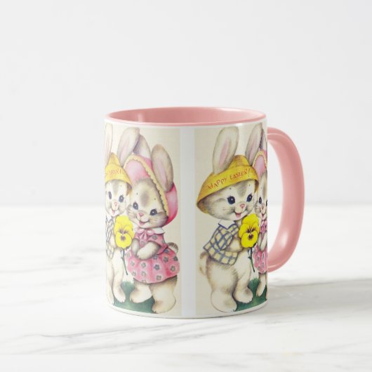 かわいいレトロのヴィンテージのイースターのウサギの休日のマグ マグカップ (正面右)