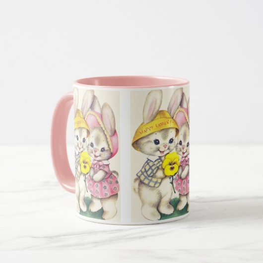 かわいいレトロのヴィンテージのイースターのウサギの休日のマグ マグカップ (正面左)