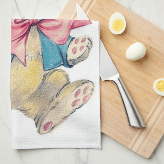かわいいレトロのヴィンテージのイースターのウサギの休日 キッチンタオル (四つ折り)