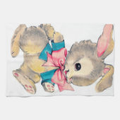 かわいいレトロのヴィンテージのイースターのウサギの休日 キッチンタオル (横)