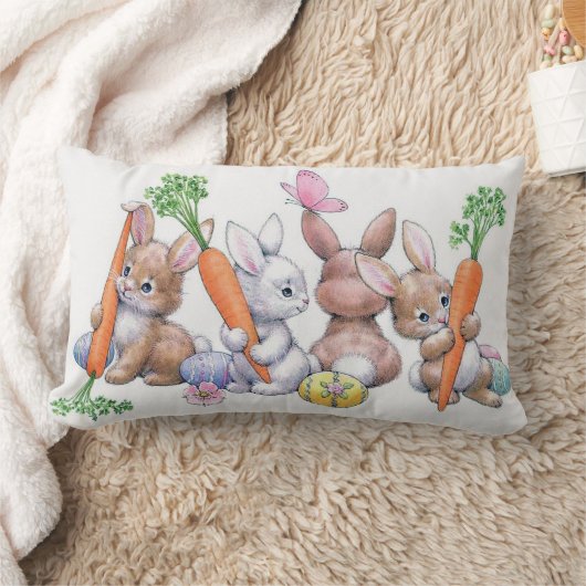 かわいいレトロのヴィンテージのイースターのウサギの装飾の枕 ランバークッション (ブランケット)